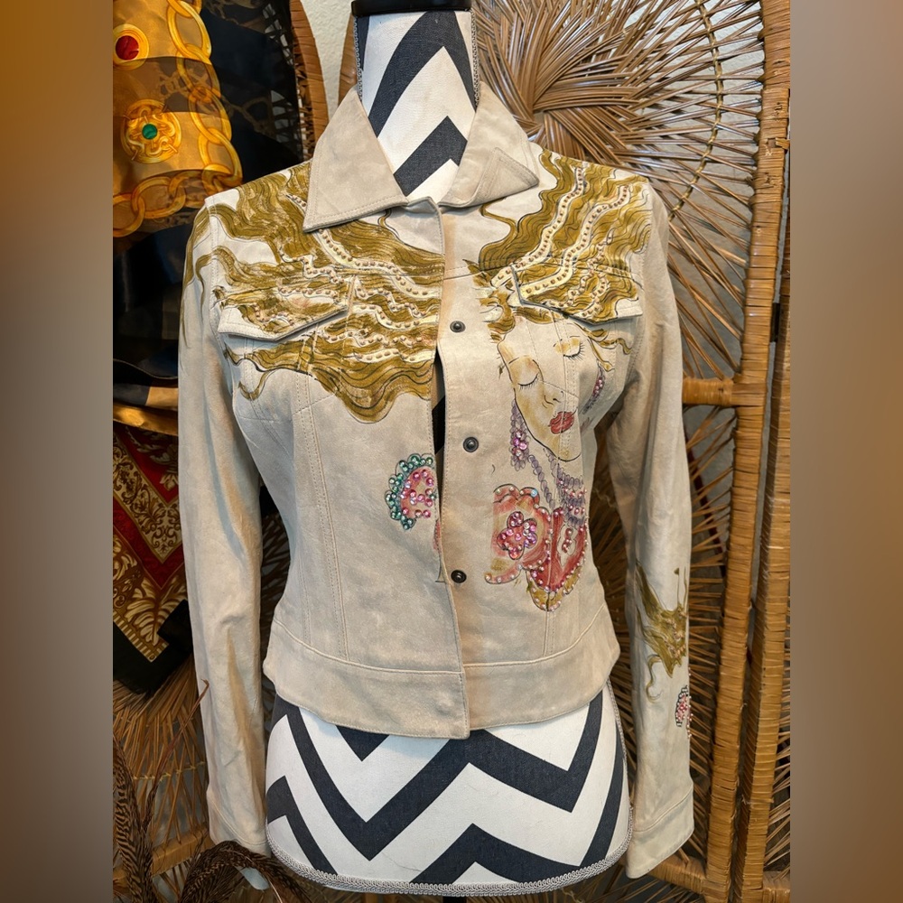 Vintage NWT designer Paolo Santini hand painted leather jacket